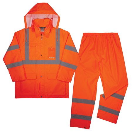 GLOWEAR BY ERGODYNE Lightweight HV Rain Suit, Orange, Size M 8376K